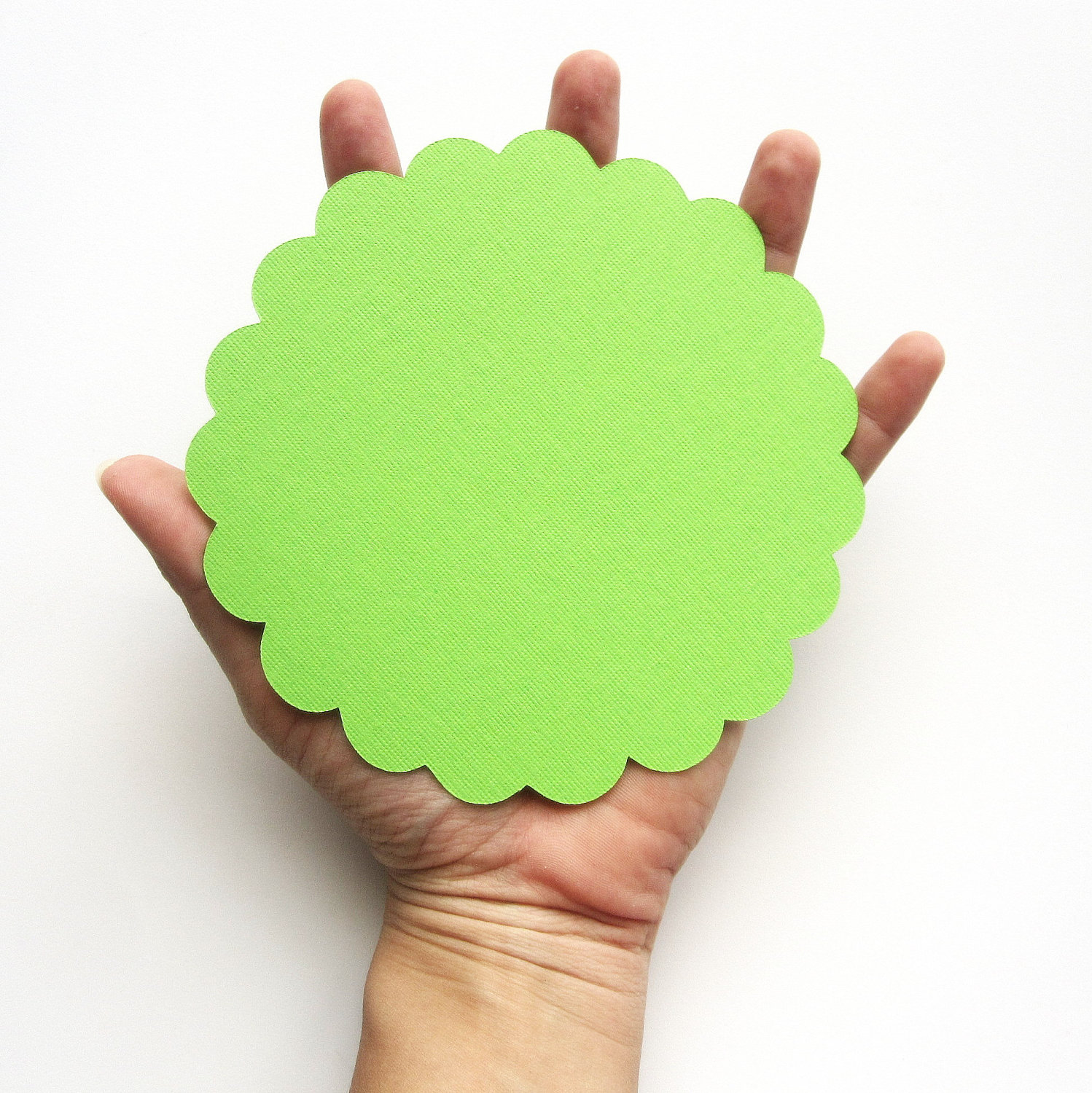 16 Lime Green 5.0 Inches Scalloped Circles In Textured Cardstock A97 on